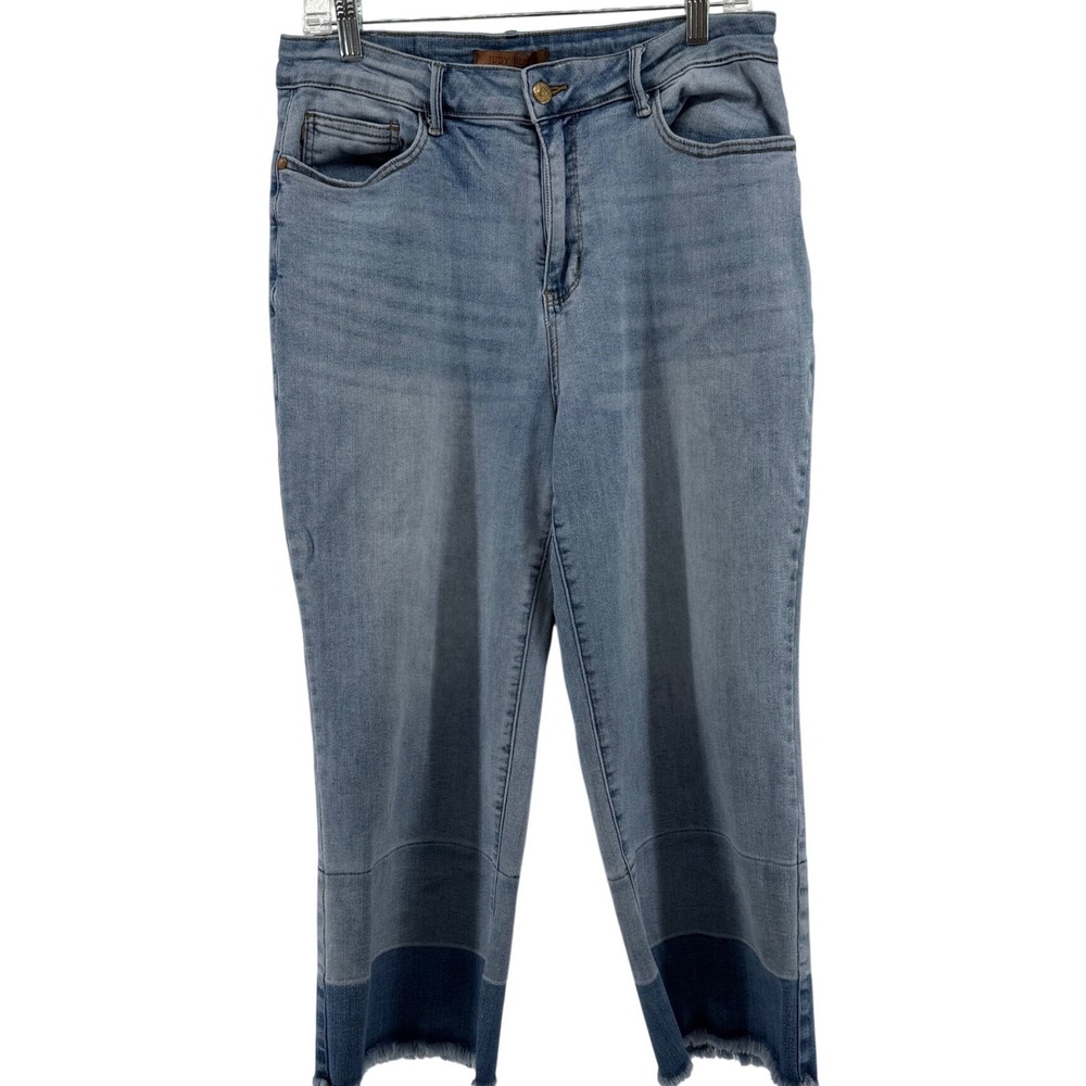 Judy Blue Womens 16W Colorblock Frayed Hem Cropped Jeans Light Wash JB88705 LT